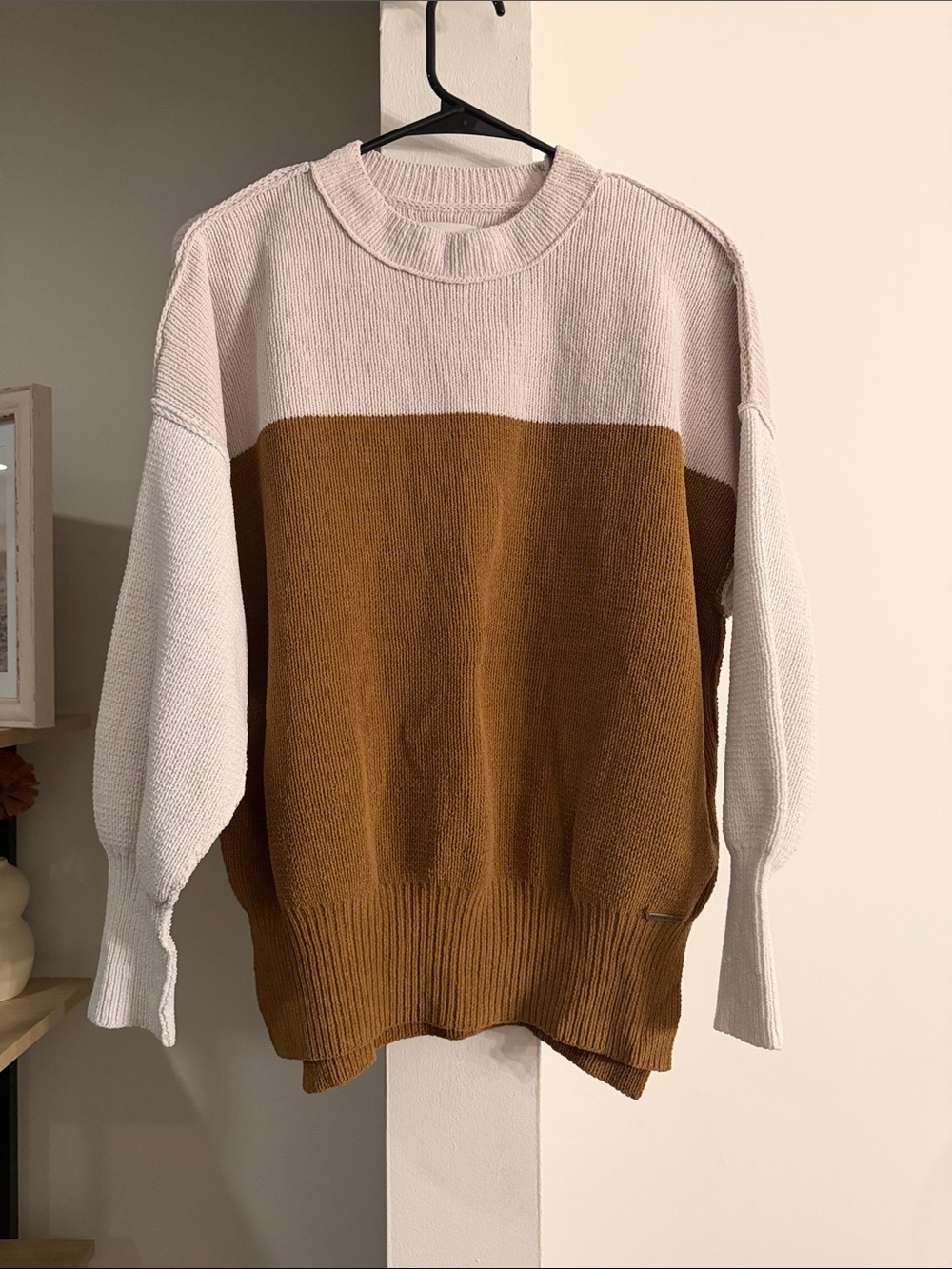 Abercrombie and fitch oversized Colorblock Crewneck Sweater in Brown and Cream